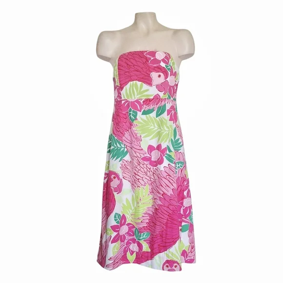 Vintage Lilly Pulitzer Parrot Port Of Caw Strapless Fit And Flare Back Tie 6 - Picture 2 of 10